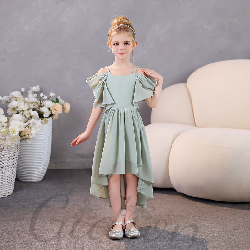 Bohemian High-Low Chiffon Junior Bridesmaid For Kids Wedding Ceremony Banquet Prom Night Pageant Ball Evening-Gown Show Party