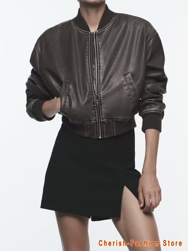 Merek Jaket kulit imitasi musim dingin wanita kasual mantel dasar jaket dasar wanita jaket tahan air mantel tahan angin wanita Ropa de Mujer