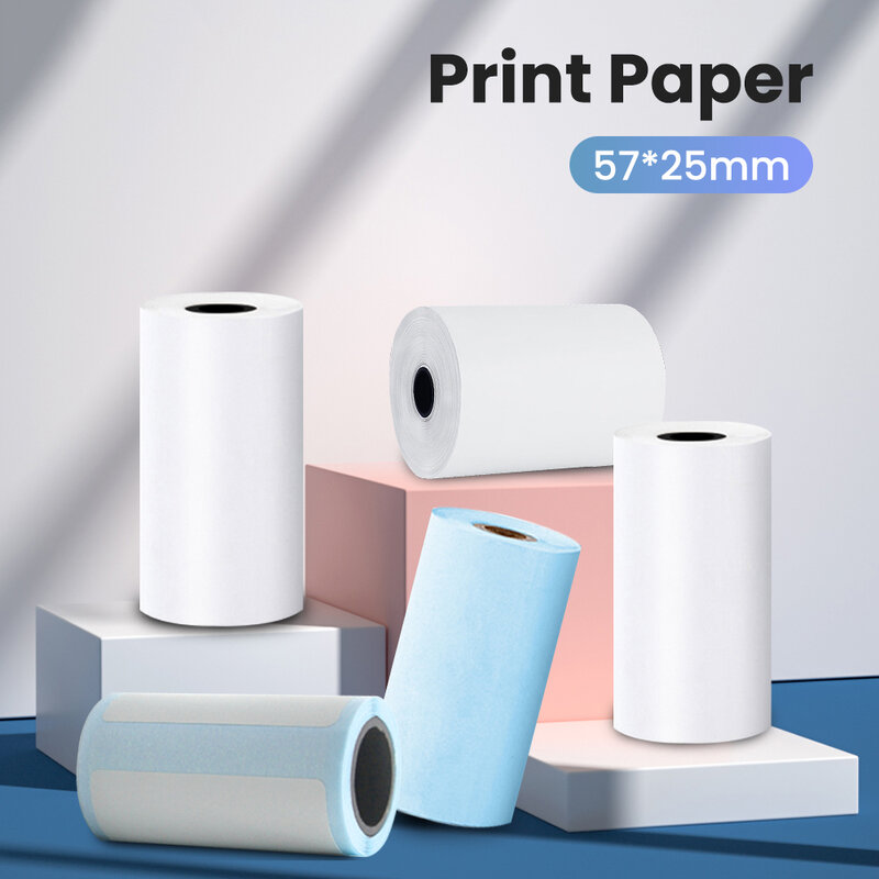 กระดาษเครื่องพิมพ์ขนาดเล็ก กระดาษกาวในตัว กระดาษความร้อนสี HD กระดาษเครื่องพิมพ์ฉลาก กระดาษไร้สาย Bluetooth Photo Inkless Printing Universal 57mm Print Paper