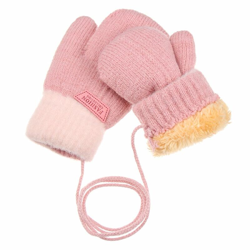 Manoplas de punto de doble uso para niños y niñas, guantes gruesos de terciopelo, dedo completo, Invierno
