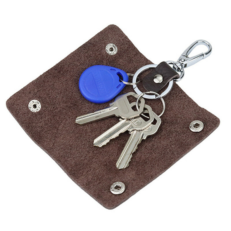 1 PC Portable Leather Housekeeper Holders Car Keychain Key Holder Bag Case Unisex Wallet Cover Simple Solid Color Storage Bag