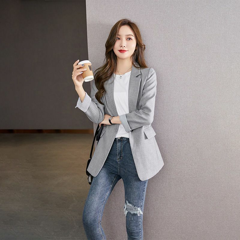 Korean Version of Casual Fashion Suit Jacket Female 2022 New Business Commuter Suit Top Female Office Suit Coat Overalls Saco RE