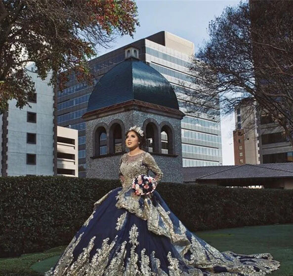 Marineblau Prinzessin Quince anera Kleider Ballkleid Langarm Applikationen süß 16 Kleider 15años mexikanisch
