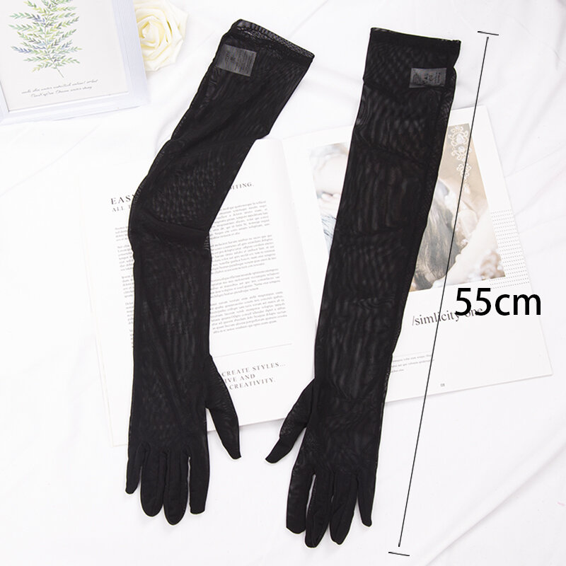 Moda seksowna koronkowa cienka przezroczysta długie rękawiczki bezszwowa wysoka elastyczność oddychające ochrona przed słońcem kobiety czarne rękawiczki kabaretki