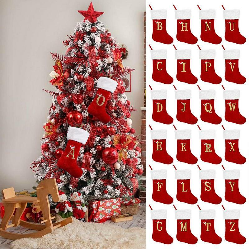 Calzini di natale di capodanno lettere dell'alfabeto del fiocco di neve rosso calza di velluto di natale decorazione dell'albero di natale per il regalo di natale domestico