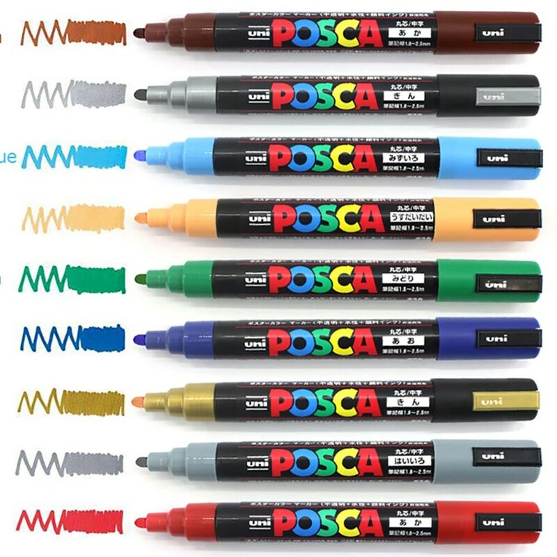 UNI POSCA Series Marker ปากกาจิตรกรรมผสมและบรรจุพิเศษ POP โปสเตอร์โฆษณาปากกา PC-1M/PC-3M/PC-5M เครื่องเขียน