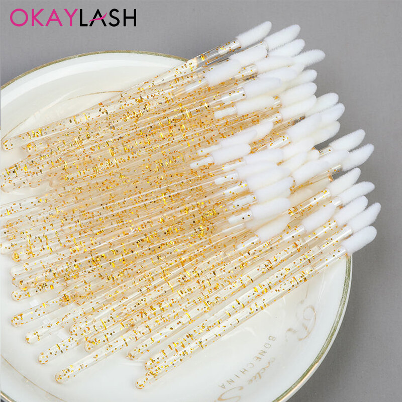Okaylash Disposable Glitter Eyelash Extension Cleaning Brushes Crystal Micro Lip Gloss Applicator Shining Cleaner Makeup Tools