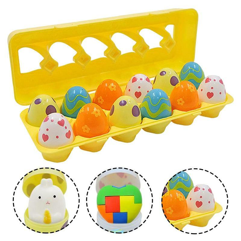 Ovos de Páscoa cheios de brinquedos, cores sortidas, criativo, pré-preenchido, diferentes tipos de pequena pitada, 12 pcs