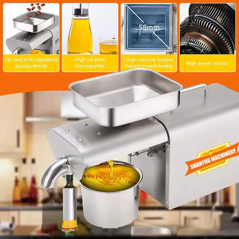 Cheap 810w small oil mill 3~5kg/h oil pressers cold and hot sunflower oil press machine