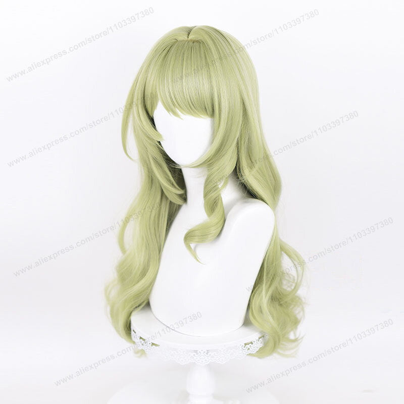 Mobius-peluca verde de pelo largo y rizado para Cosplay, cabellera sintética resistente al calor, 80cm, Anime Honkai Impact 3