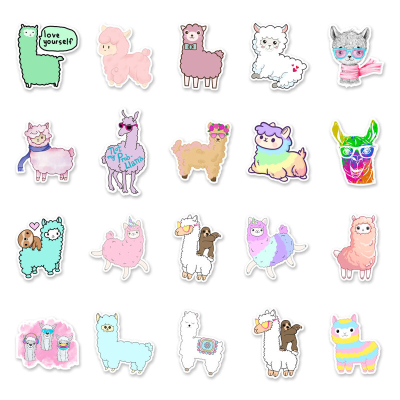 50 buah stiker grafiti seri kartun Alpaca cocok untuk helm Laptop Dekorasi Desktop mainan stiker DIY grosir
