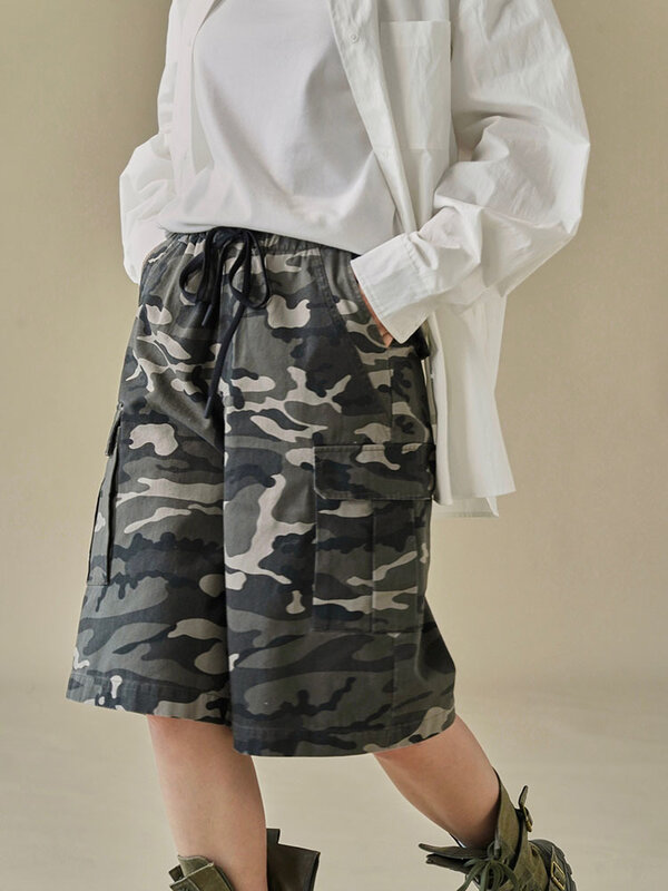 [Lanmrem] Shorts mit hoher Taille und Kordel zug für Frauen, elastische, lockere Hosen mit weitem Bein, Streetwear-Kleidung 2024 Sommer neu 26 d8359