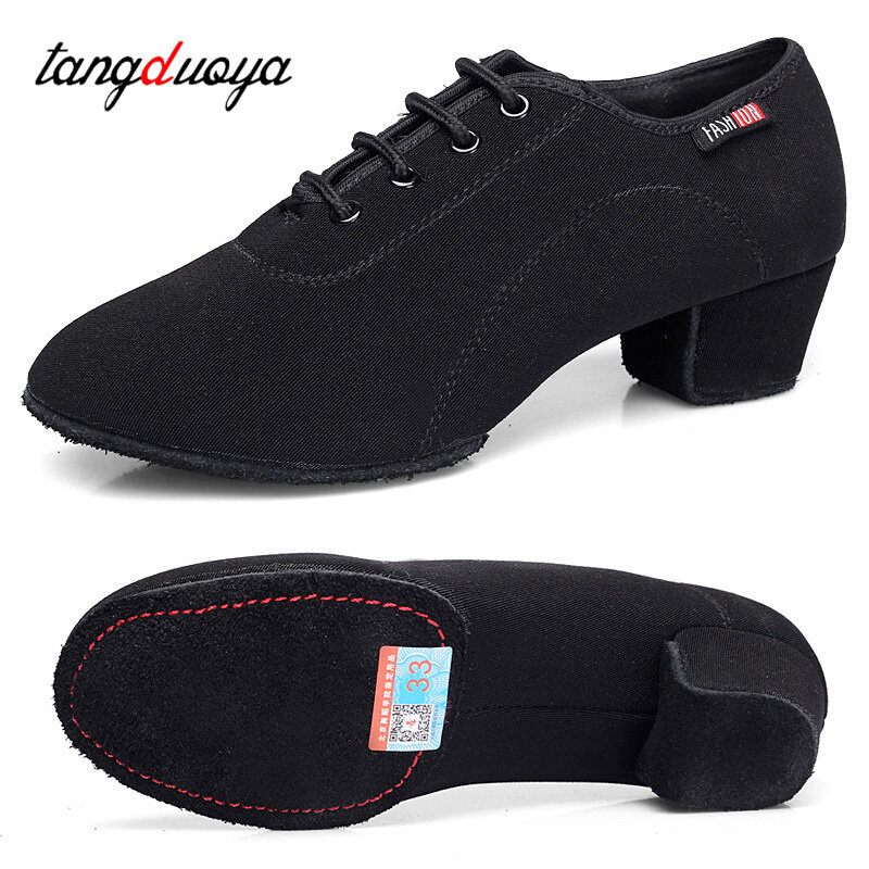 Latin Dance Shoes For Women/Men/Boys/Girl Soft Soles Lace-Up Black 3cm High Heels Salsa Jazz Dance Shoes size 26-45