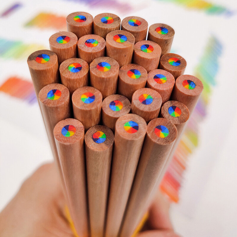 Pensil warna pelangi gradien 7 warna, 2 buah pensil warna Jumbo untuk DIY, seni grafiti, menggambar, sketsa