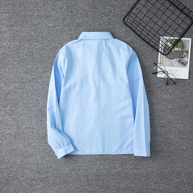 2023 Nieuwe Vrouwen Schooluniform Werk Uniform Blauw Katoenen Lange Mouwen T-Shirt Grote Maat XS-5XL