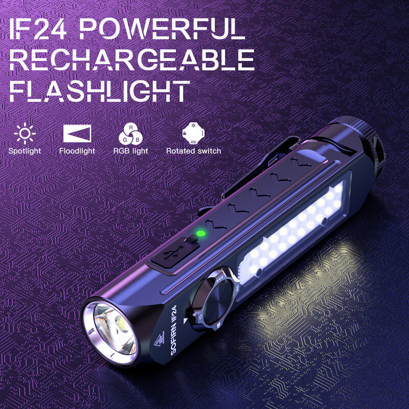 Sofirn IF24 RGB Torch 2000lm, lampu senter LED titik banjir 18650 dapat diisi ulang dengan magnetik