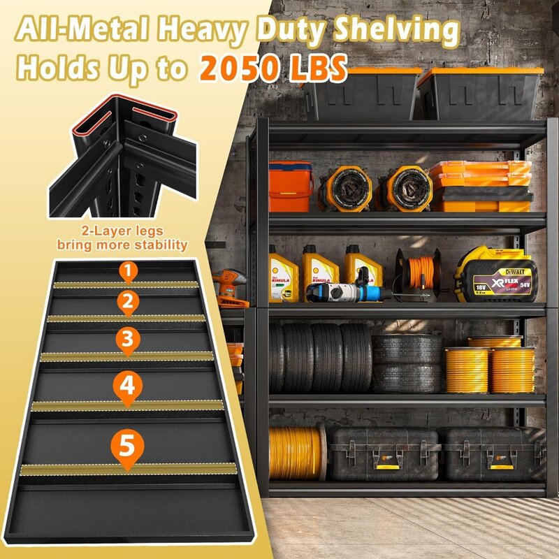 REIBII-estantes de almacenamiento para garaje, estantería de Metal ajustable de 72 ", resistente, 5 niveles