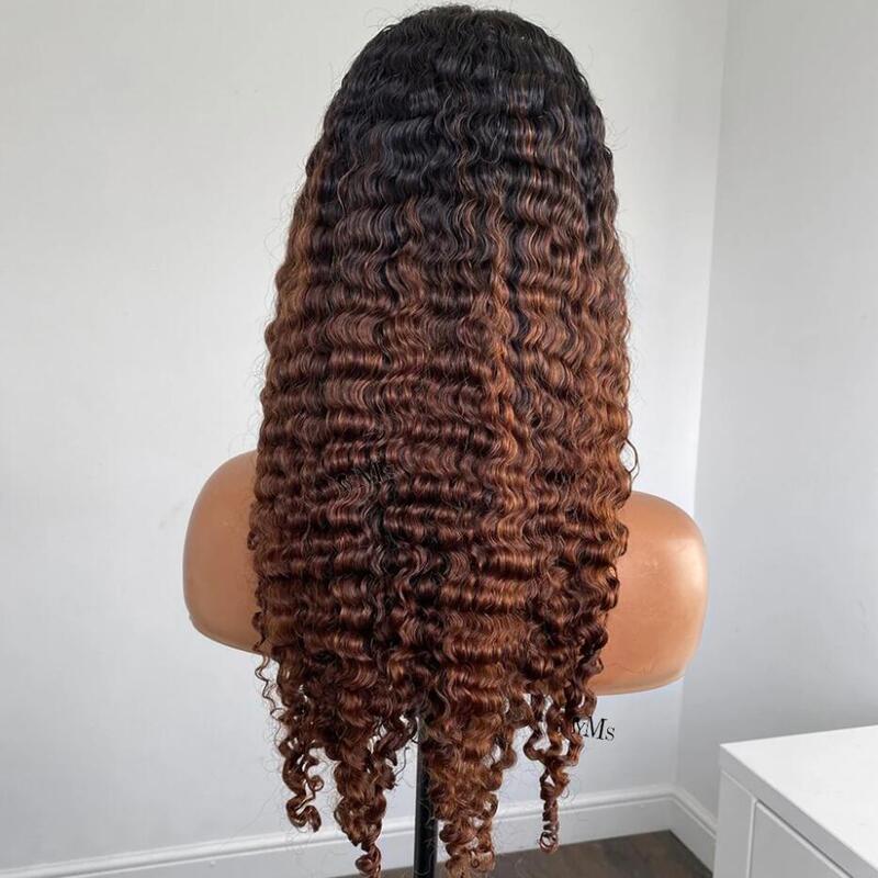 Long 180Density Soft Ombre Brown 26“ Kinky Curly Lace Front Wig For Black Women BabyHair Glueless Preplucked Heat Resistant Wig