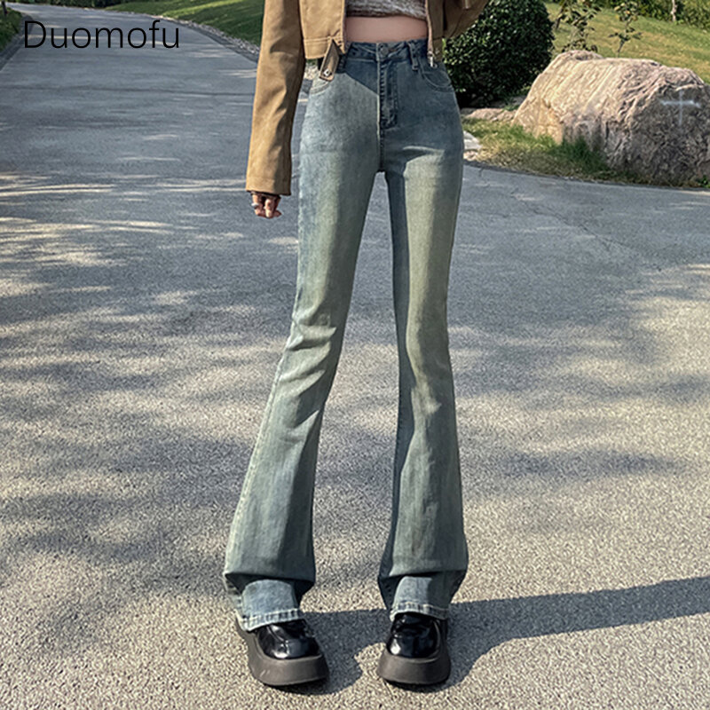 Duomofu весенние классические Узкие повседневные женские джинсы с высокой талией, корейские шикарные потертые состаренные модные повседневные женские джинсы полной длины