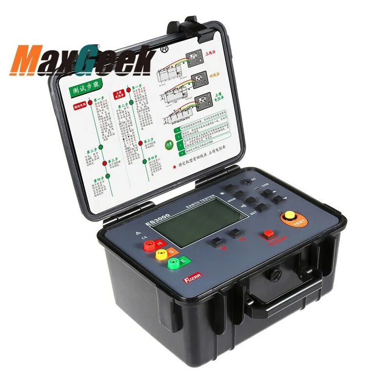 Maxgeek-Testeur de terre numérique à trois fils, testeur de terre multifonctionnel avec écran LCD 4 bits, ES3000, 0.01-3000ohm