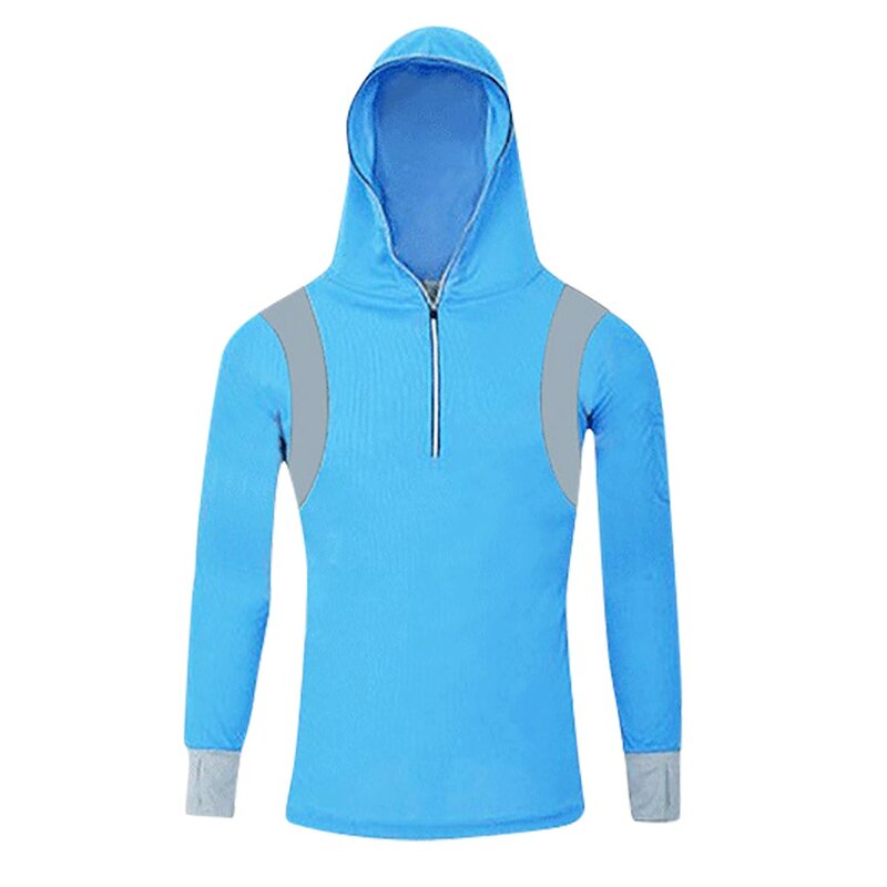 Men's Sports Running Fitness Long Sleeved Blouses Sweatshirts Zipper Hooded Tops Solid Color Loose Casual Hoodies For Male