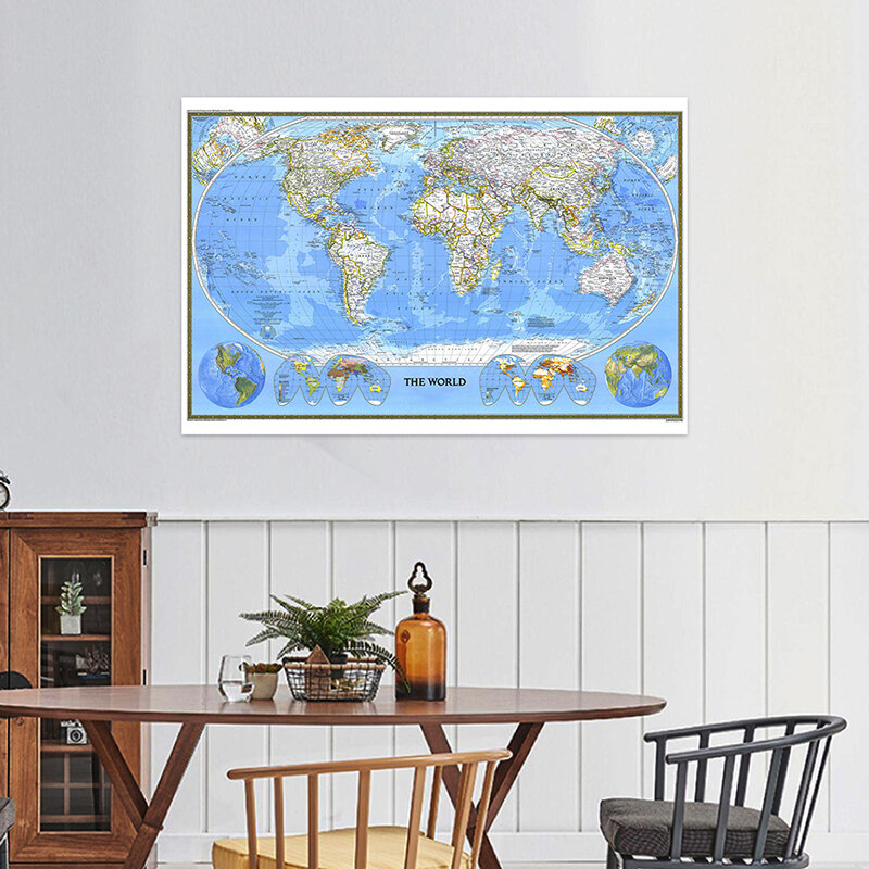 1pc 1988 Welt Karte 225*150cm Vlies Karte der Welt Poster Detaillierte Poster Wand Dekor Tapeten büro Liefert