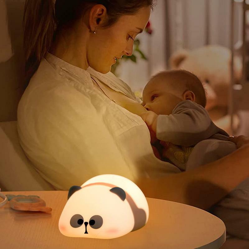LED 야간 조명 귀여운 팬더 실리콘 램프, USB 충전식 침대 옆 장식, 어린이 아기 야간 조명, 생일 선물