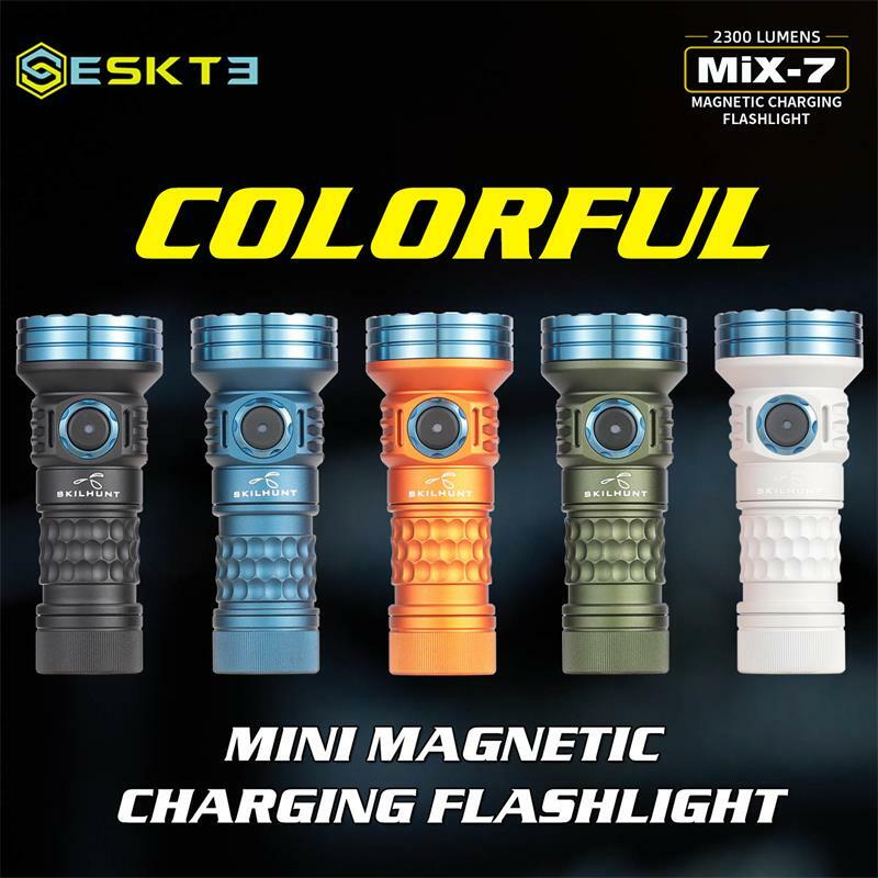 SKILHUNT-lanterna LED de carregamento magnético, ESKTE, MiX-7, 7 em 1, multicolor, 2300 lumens, 18350, bateria incluída