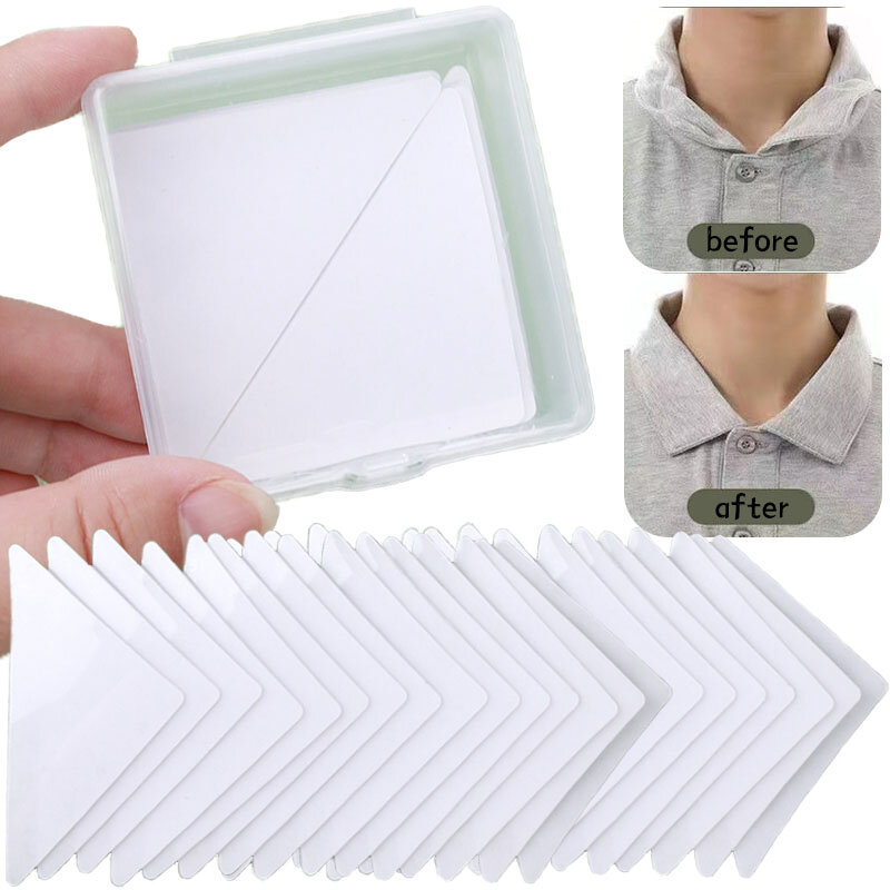 60pcs/set Stand Collar Shaper Pads Women Men Polo T-Shirt Collar Stereotyped Stickers Anti-roll Adhesive Clear Triangle Tape