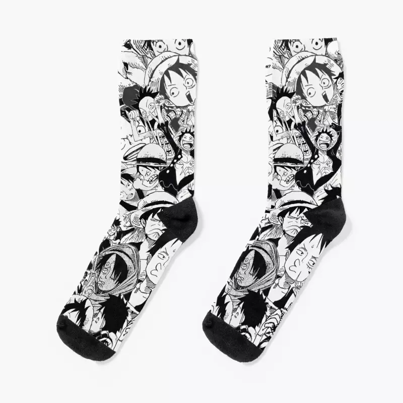 Luffy-Calcetines de manga collage para hombre y mujer, medias de Liga brillantes, regalos de invierno, a la moda