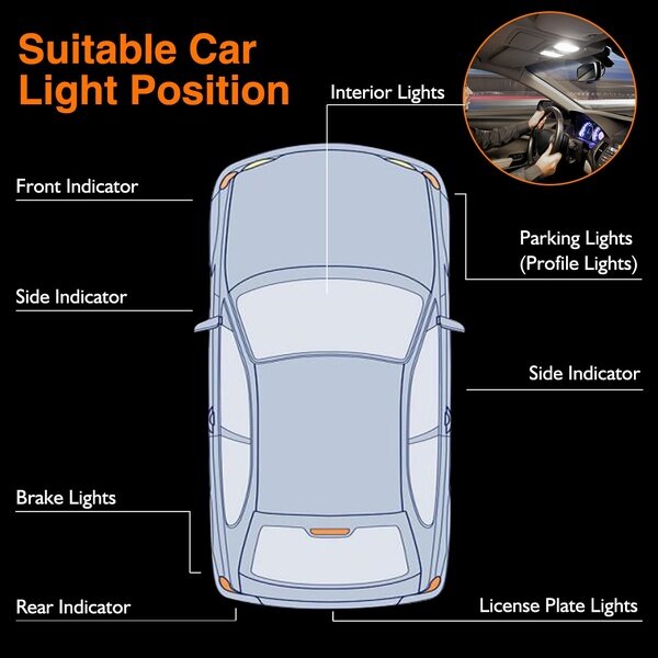 Luz de estacionamento LED branco, lâmpada Canbus, 4X sem erros, 3030 Smd, 6000K, T10
