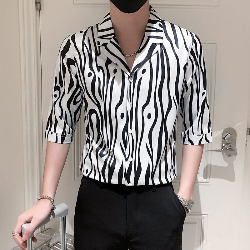 Полосатая рубашка с коротким рукавом Sense of Advanced, Мужская модная летняя нишевая рубашка в Корейском стиле с рукавом три четверти, повседневный мужской топ