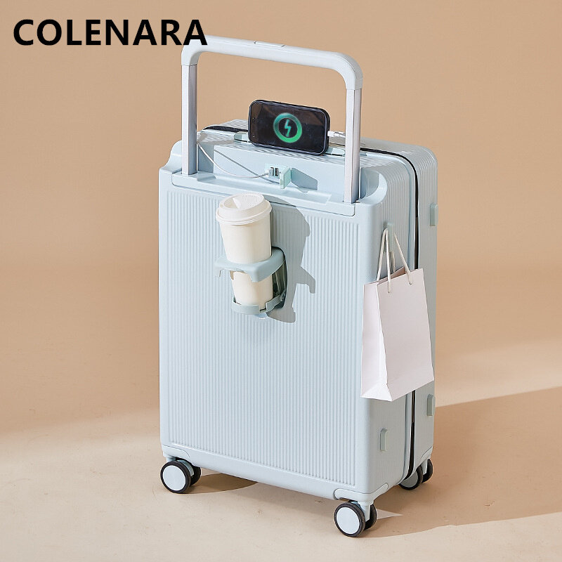 Colenara กระเป๋าเดินทางแบบหนา20 "22" 24 "26นิ้ว, กระเป๋าขึ้นเครื่องมัลติฟังก์ชั่นกล่องขึ้นเครื่องพีซีกระเป๋าเดินทางมีล้อลากชาร์จ USB