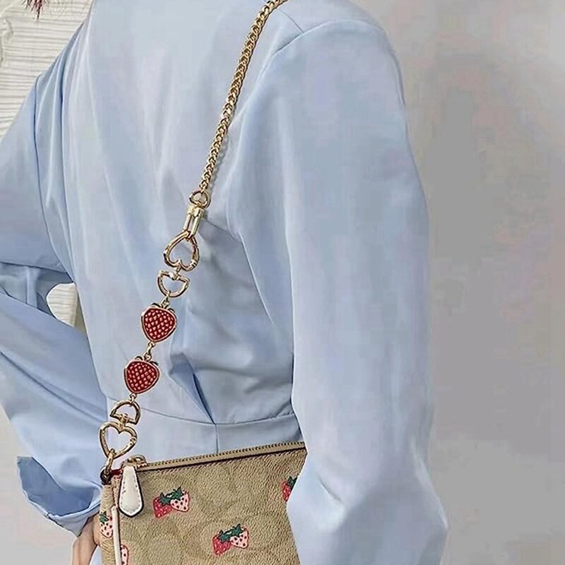 Cadena de monedero para mujer, extensor de bolso, correa de cadena para bolso, cinturón de hombro, cadena de corazón de fresa roja, 2 piezas