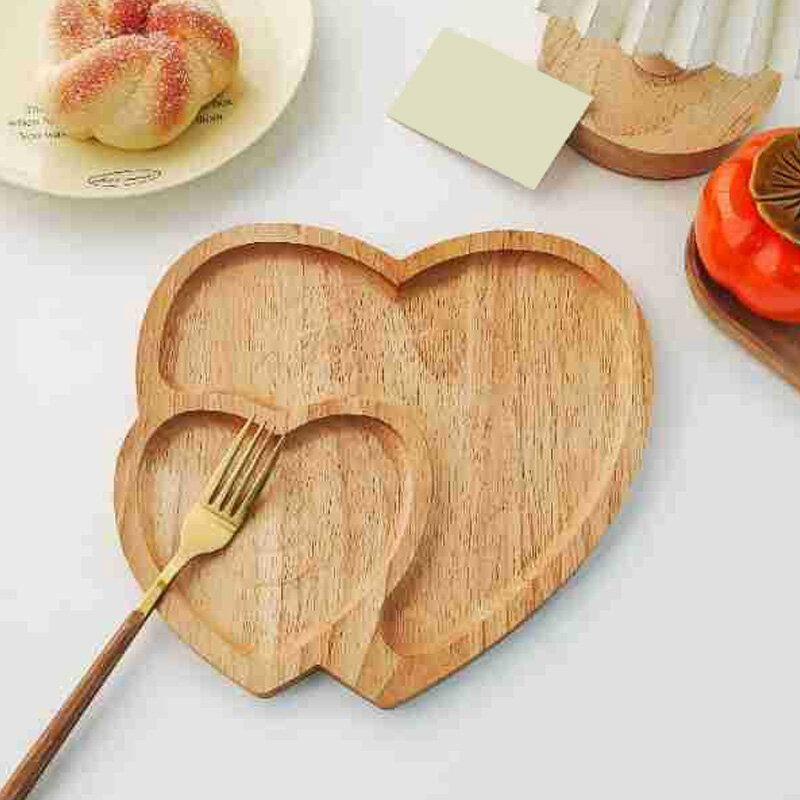 Creative rubber wood love hotel minimalist tray restaurant bamboo meal plate fruit plate household tea plate