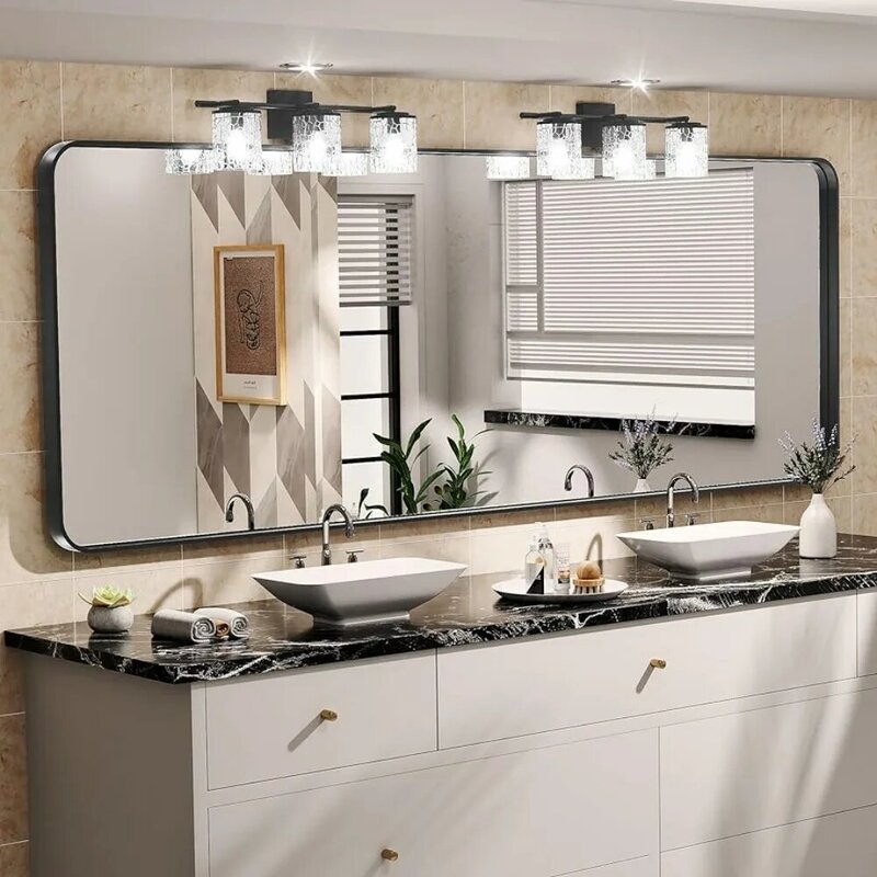 Cermin dinding inci untuk kamar mandi, cermin kamar mandi bingkai logam hitam persegi panjang, cermin rias dipasang di dinding Modern untuk kamar mandi