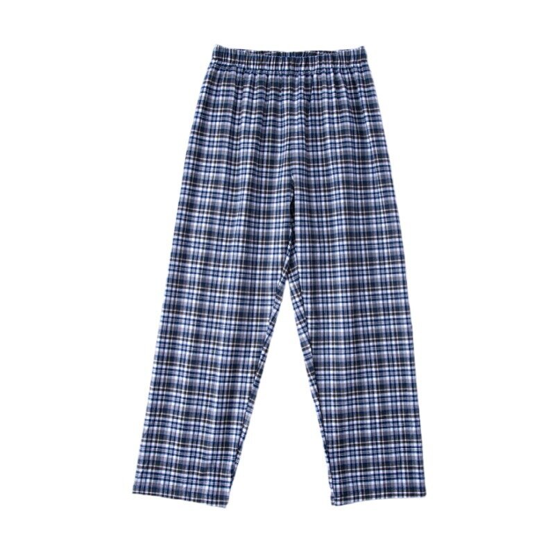 Calça comprida de pijama xadrez masculina para dormir, calça casual solta, confortável calça confortável para dormir, pijama respirável, 100% algodão