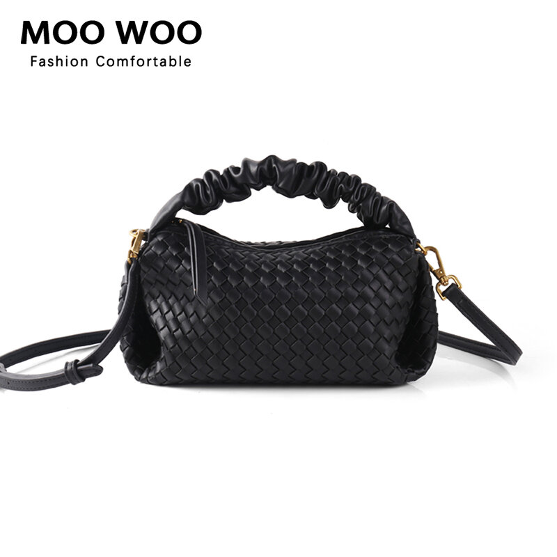 MOOWOO tas jinjing kasual untuk wanita, tas bahu anyaman buatan tangan, tas selempang neoprena, tas jinjing Mini desainer mewah untuk wanita
