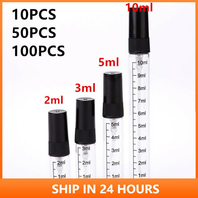 10/50/100PCS 2ml 5ml 10ml Black Glass Perfume Bottle With Scale Sample Mist Sprayer Bottle Atomizer Bottle Thin Glass Vials 4#