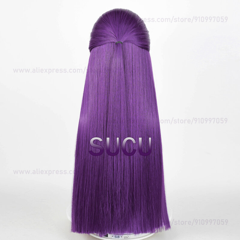 Anime Fern Cosplay Wig, Perucas sintéticas resistentes ao calor, Cabelo liso roxo, Boné, 80cm, Halloween