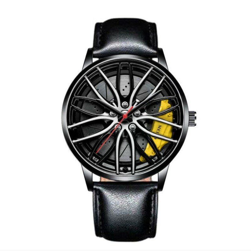 Zegarki samochodowe dla mężczyzn, wodoodporna stal nierdzewna kwarcowe zegarki na rękę sportowe męskie z koło samochodowe piasta koła Relogio