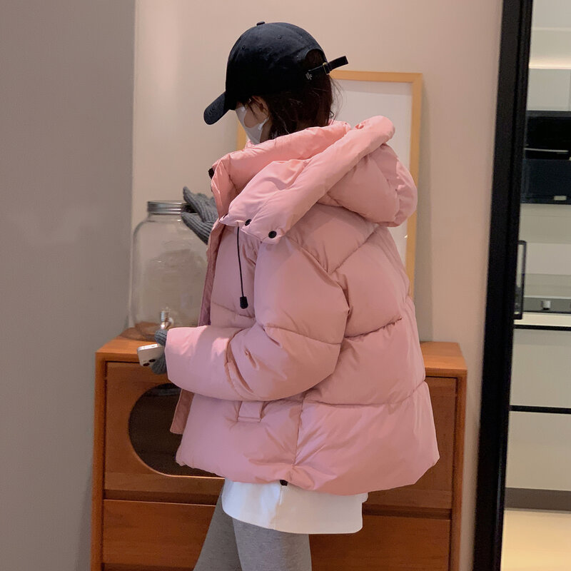 Chaqueta gruesa con capucha para mujer, abrigo corto, holgado, estilo coreano, 2023
