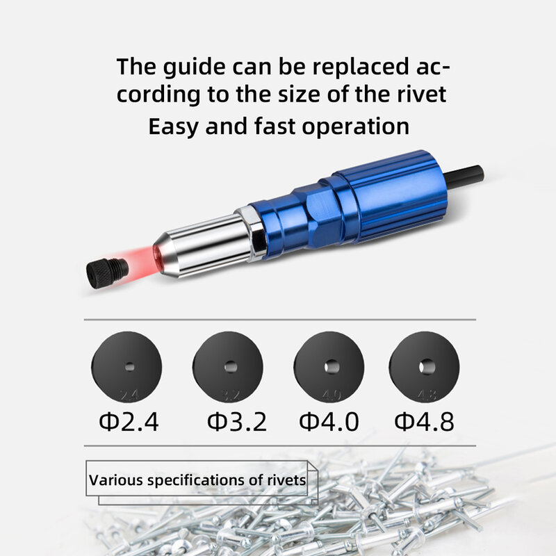 Adaptateur de perceuse à odorà riveter électrique, outil de rivetage sans fil, insert d'écrou, adaptateur de perceuse à écrou, 2.4mm, 3.2mm, 4.0mm, 4.8mm