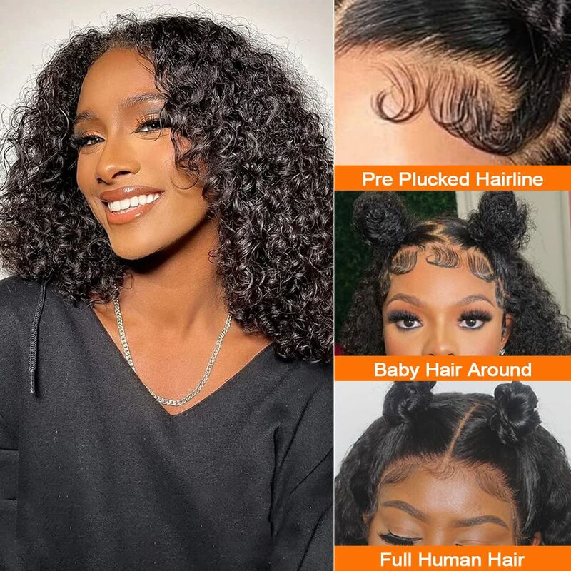 13x4 Curly Bob Wig Deep Wave Wigs Brazilian Deep Wave Bob Wig Remy Short Curly Closure Wig Preplucked Baby Hair Natural Color