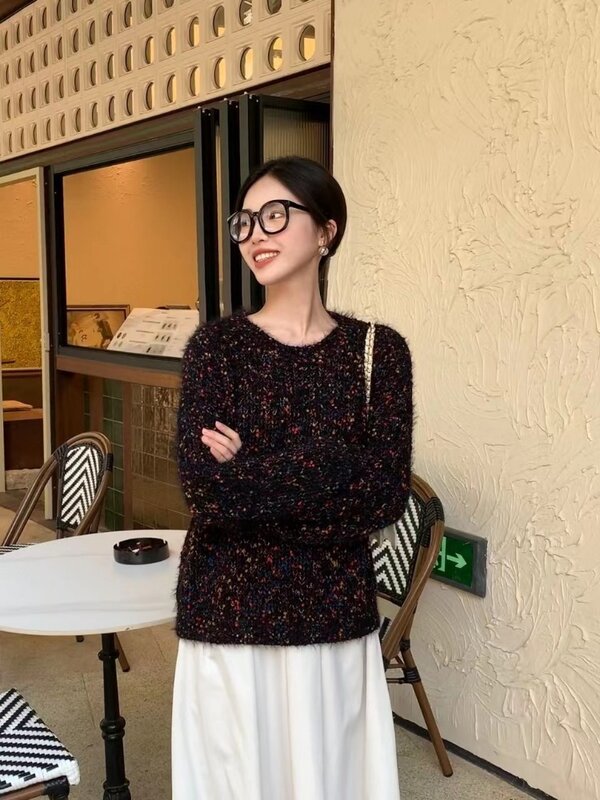 Dames Trui Gebreide Pullovers Y 2K O-Hals Pullovers Koreaanse Mode Herfst En Winter Kleurrijke Dot Trui Ronde Hals Trui
