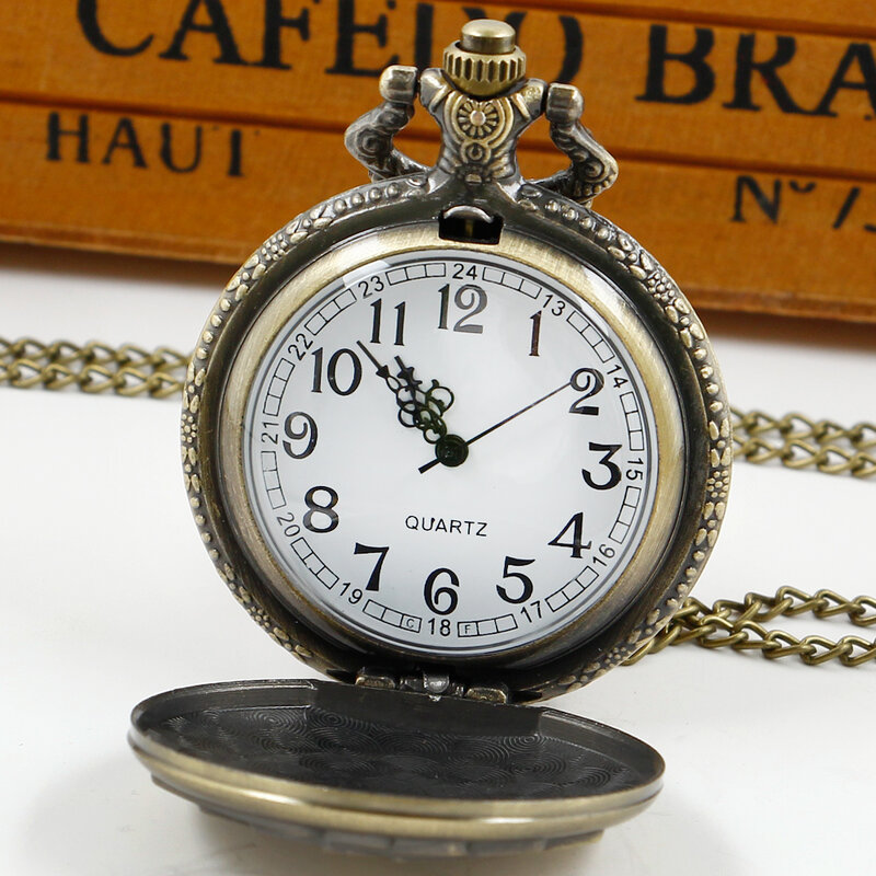 นาฬิกาควอทซ์ใส่กระเป๋าใส่บัตรสีบรอนซ์แบบย้อนยุคพับได้มีจี้ห้อยแบบไม่เป็นทางการนาฬิกาของขวัญพร้อมโซ่