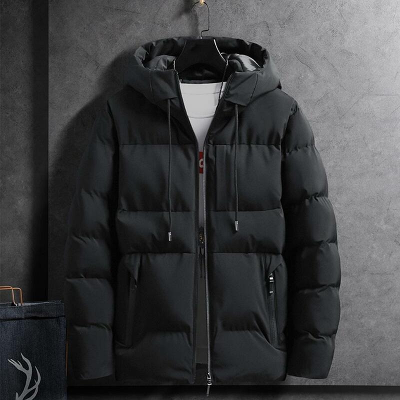Men Overcoat Ultra-thick Men's Winter Overcoat Windproof Hooded Jacket with Zipper Closure Pocket Design