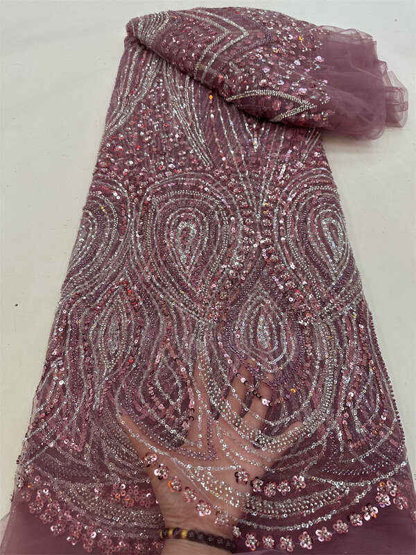 2024 Высококачественная тяжелая ткань из бисера, новейшая африканская Роскошная вышивка блестками для жениха, французская кружевная ткань для шитья, свадьбы, 5 ярдов