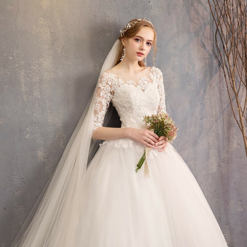 MK1540-One-shoulder amincissant robe de mariée en dentelle simple