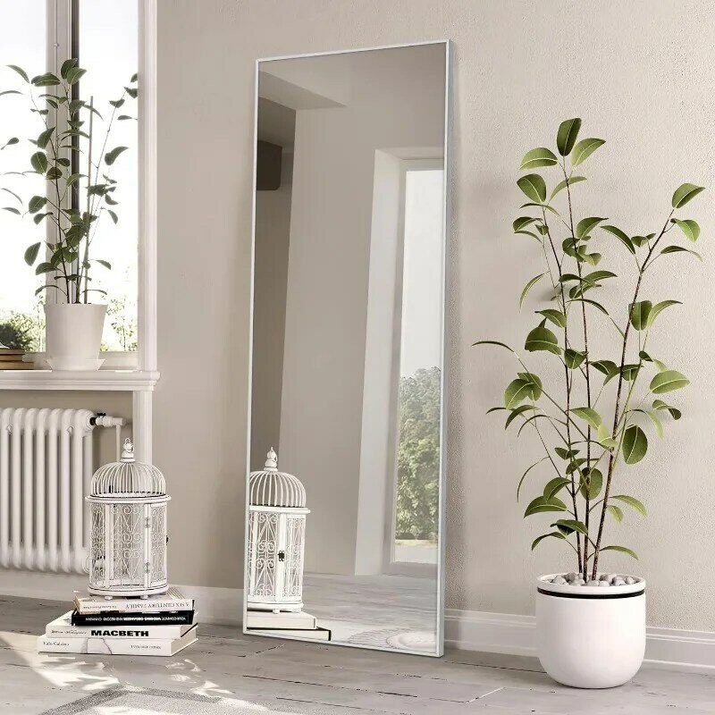 64 x 21 Inch Full Length Mirror, Aluminum Alloy Frame Large Wall Mirror, with Stand